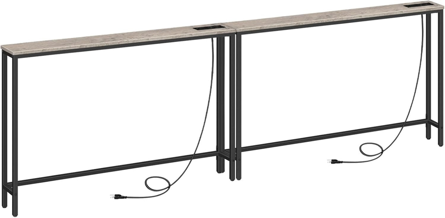HOOBRO 2 Pack 47.2" Narrow Console Table with Power Outlets, 5.9" Behind Couch Table with Charging Station, Extra Long Sofa Table, Skinny Entryway Table for Living Room, Hallway, Greige BG15XGP201G1