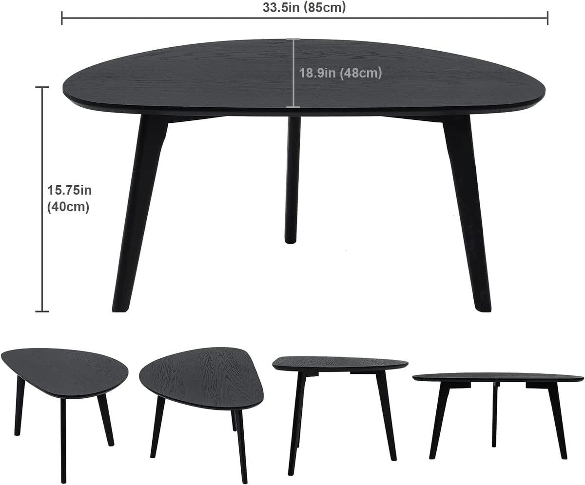 FIRMINANA Small Black Oval Coffee Table for Small Space , Simple Modern Center Table with OAK Wood Legs-Black-18.9" D x 33.47" W x 15.75" H