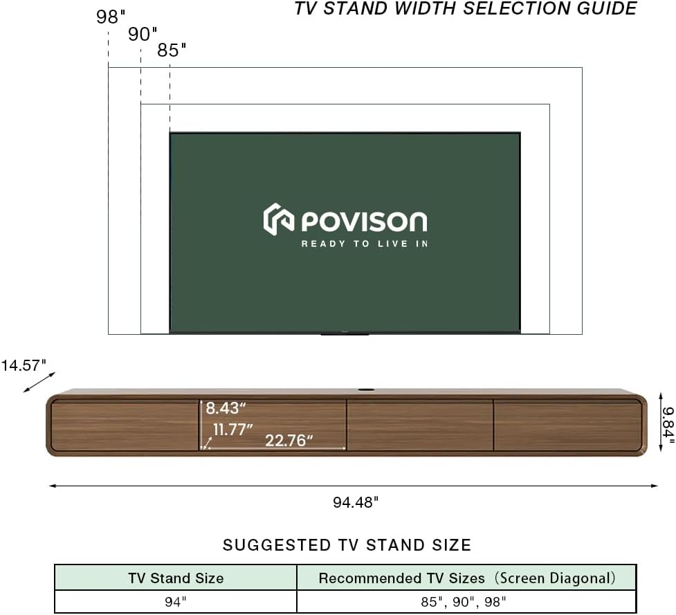 Fully-Assembled Minimalist Floating TV Stand, Modern Wall-Mounted Entertainment Center with 4 Flip-Down Cabinet Doors, Solid Wood Media Console, Walnut Veneer, 94"