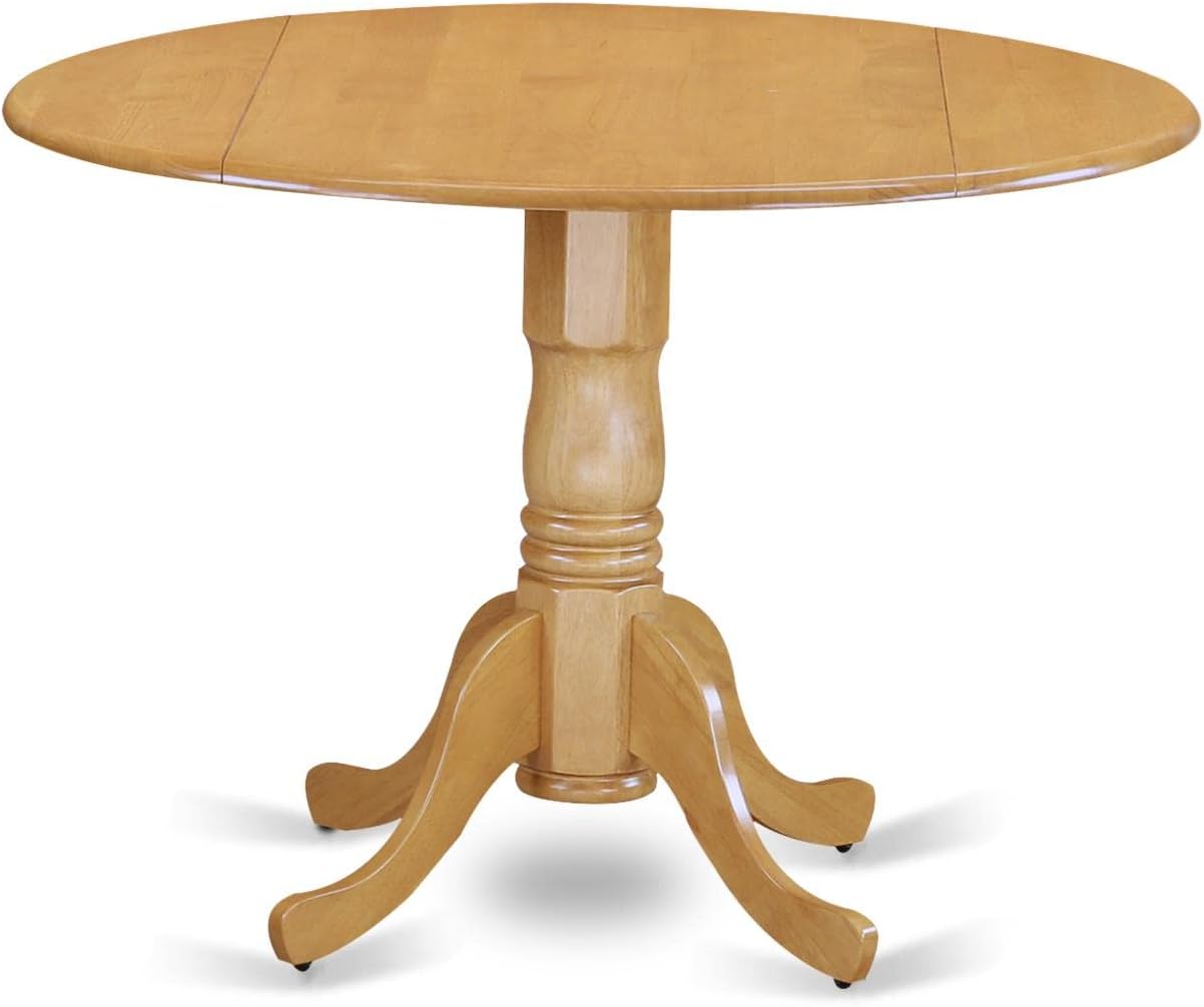 East West Furniture DLAV5-OAK-C 5 Piece Kitchen Table & Chairs Set Includes a Round Dining Table with Dropleaf and 4 Linen Fabric Dining Room Chairs, 42x42 Inch, Oak