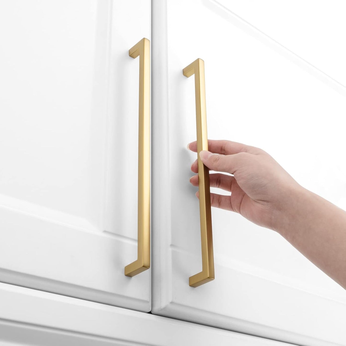 KOOFIZO Solid Square Bar Cabinet Handle - Brushed Gold Furniture Pull, 10 Inch/256mm Screwhole Distance, 1-Piece for Kitchen Cupboard Door, Bedroom Dresser Drawer, Bathroom Wardrobe Hardware