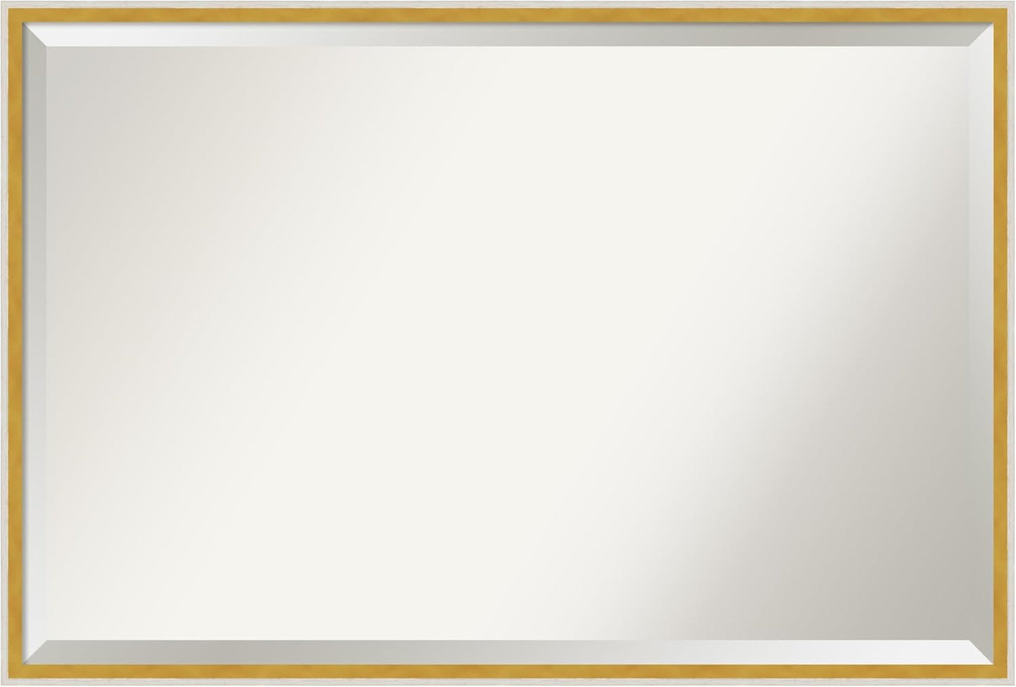 Amanti Art White Bathroom Mirror for Over Sink, 25x37 Paige White Gold Rectangle Vanity Mirror, Large Modern Contemporary Wood Frame, Hangs Horizonally and Vertically, Bathroom Wall Decor, Beveled