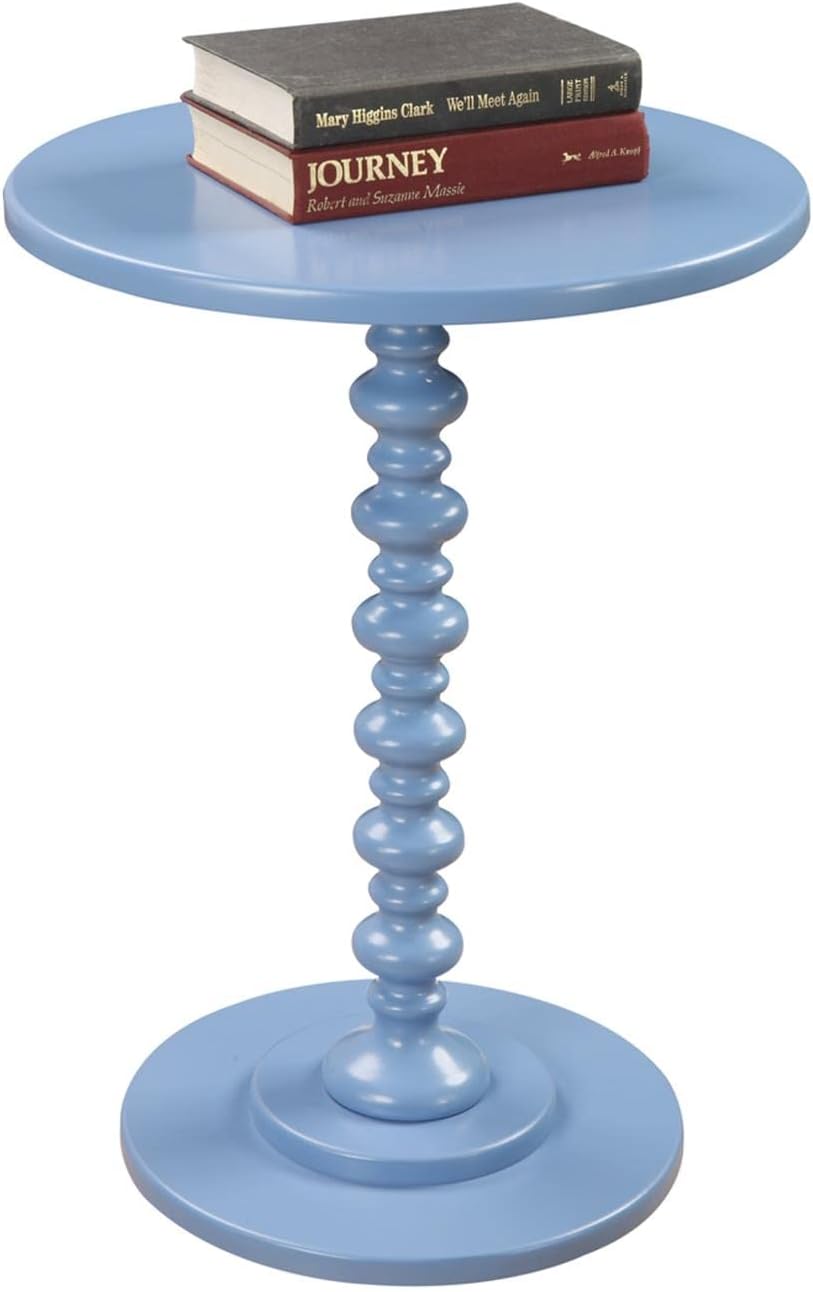 Convenience Concepts Palm Beach Spindle Table 17.75" - Traditional Round End Table for Living Room, Turned Solid Wood Side Table, Classic Display Pedestal Table, Blue