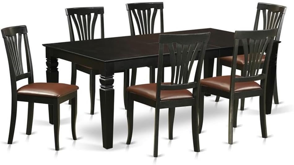 East West Furniture LGAV7-BLK-LC 7 Piece Kitchen Table & Chairs Set Consist of a Rectangle Wooden Table with Butterfly Leaf and 6 Faux Leather Dining Chairs, 42x84 Inch, Black