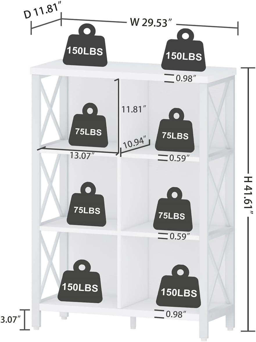 FATORRI 6 Cube Storage Organizer Shelf, Wood and Metal Cubby Bookshelf, Modern Cube Book Shelf (White Oak)