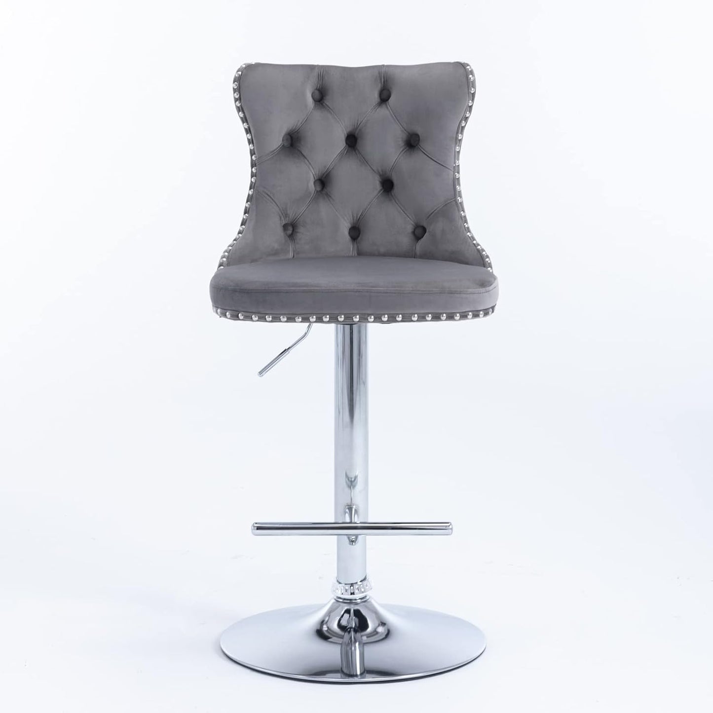 PacknWood Acosure Swivel Velvet Barstools Adjusatble Seat Height from 25-33" with Comfortable Tufted,Modern Upholstered Chrome Base Bar Chairs,for Home Pub Kitchen,Gray,Set of 2