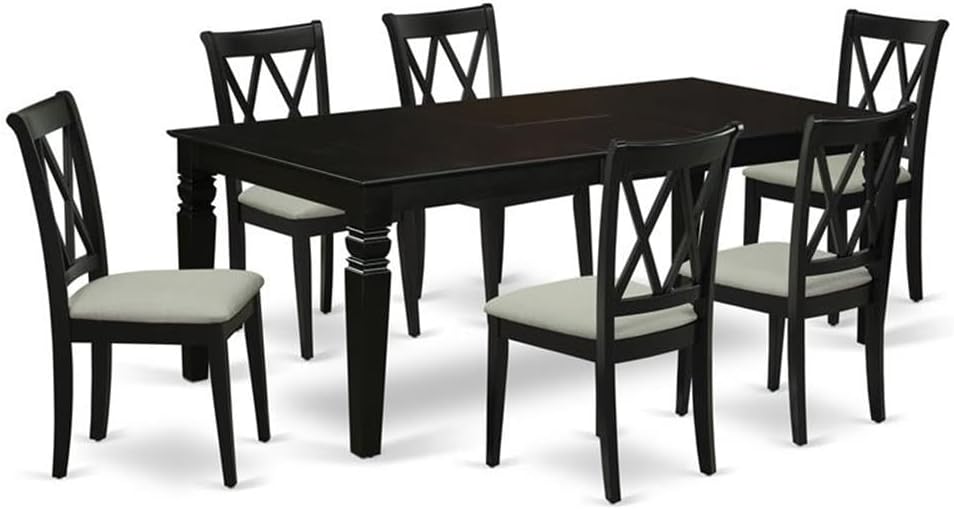 East West Furniture LGCL7-BLK-C 7 Piece Kitchen Table & Chairs Set Consist of a Rectangle Butterfly Leaf Dining Table and 6 Linen Fabric Upholstered Chairs, 42x84 Inch, Black