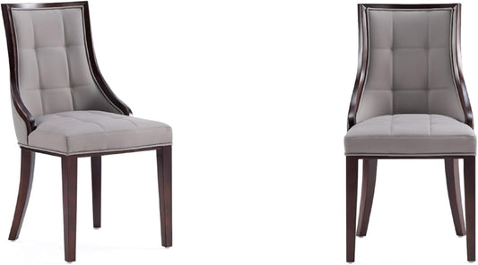 Manhattan Comfort Fifth Avenue Faux Leather Dining Chairs, Parsons Accent Furniture with Padded Wingback Seat, Fine Rectangular Stitching and Solid Beech Wood Frame, Set of 2, Grey