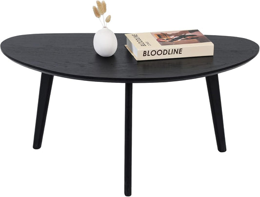 FIRMINANA Small Black Oval Coffee Table for Small Space , Simple Modern Center Table with OAK Wood Legs-Black-18.9" D x 33.47" W x 15.75" H