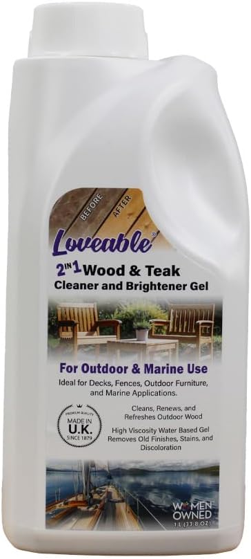EcoDecors Loveable 2 in 1 Wood & Teak Cleaner and Brightener Gel, 1 L, for Outdoor Use, Cleans, Renews, and Refreshes Outdoor Wood