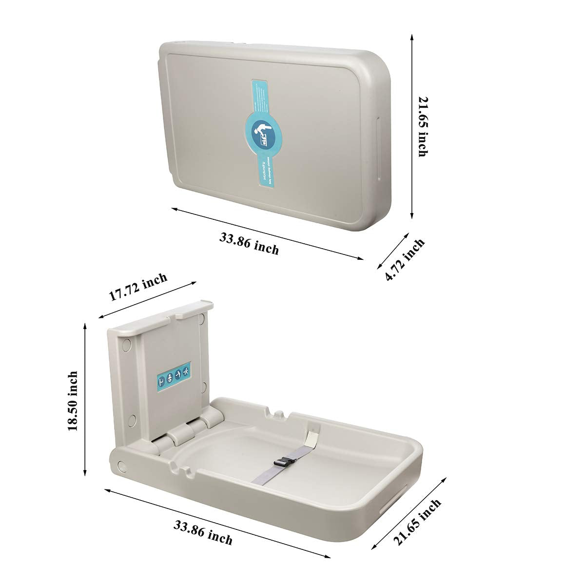 Baby Changing Diaper Station - Vertical Wall Mounted, Sturdy & Durable- with Safety Straps for Commercial Restrooms(White Granite)