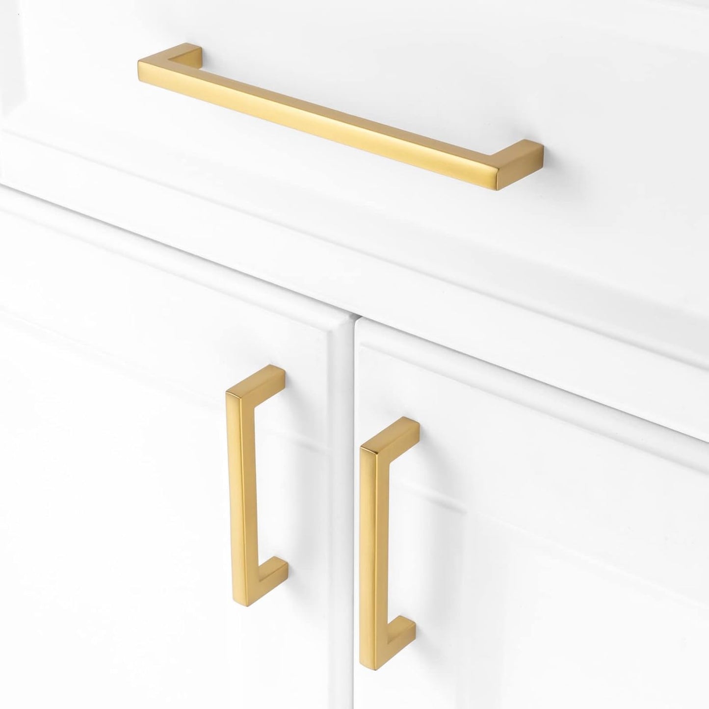 KOOFIZO Solid Square Bar Cabinet Handle - Brushed Gold Furniture Pull, 3.8 Inch/96mm Screwhole Distance, 10-Pack for Kitchen Cupboard Door, Bedroom Dresser Drawer, Bathroom Wardrobe Hardware