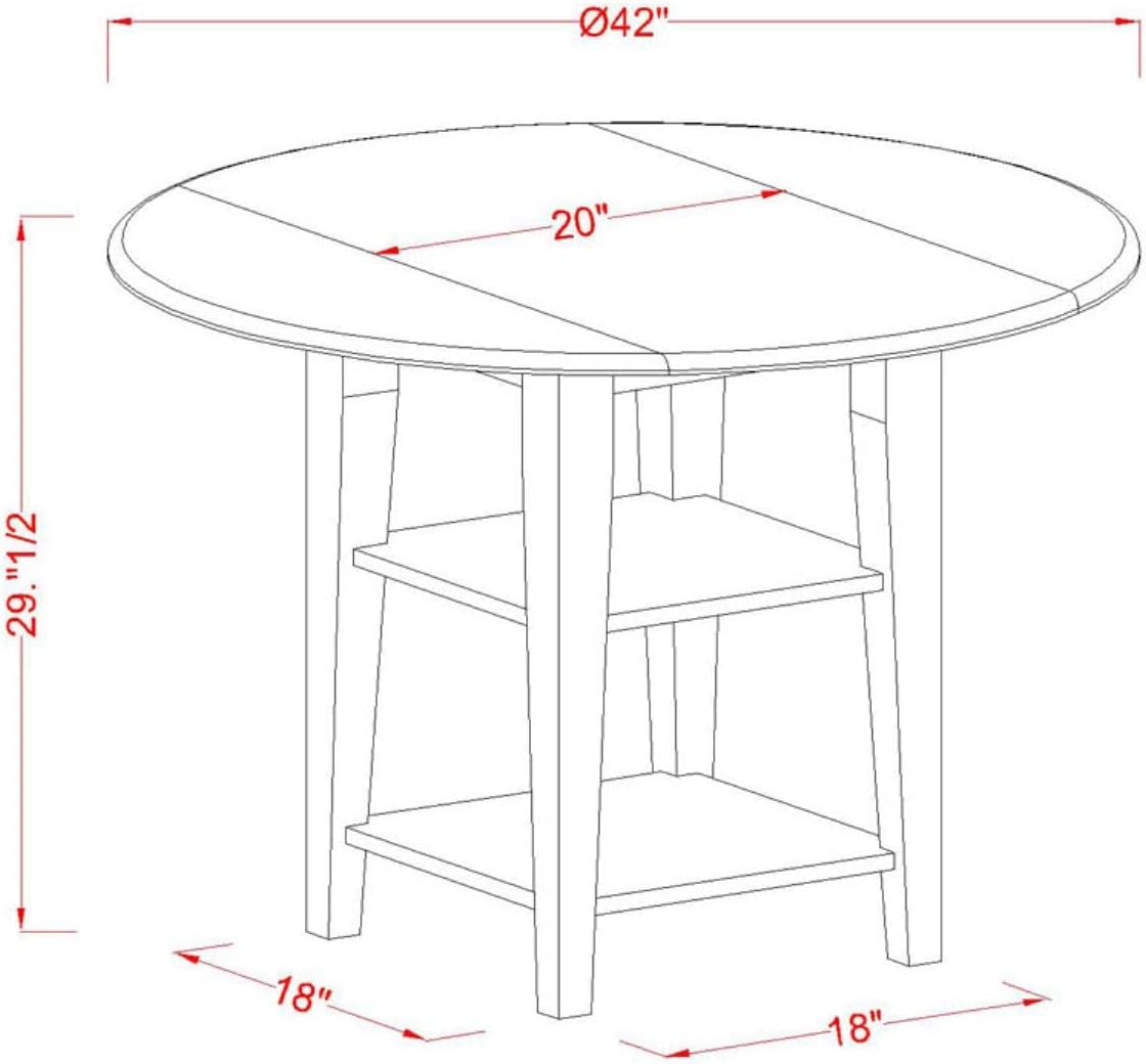 East West Furniture SUNI3-BCH-LC 3 Piece Kitchen Table Set Contains a Round Dining Table with Dropleaf & Shelves and 2 Faux Leather Dining Room Chairs, 42x42 Inch, Black & Cherry