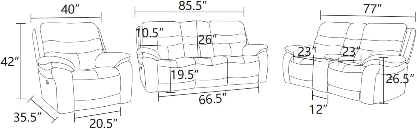 Electric Power Recliner Loveseat Genuine Breathing Leather Recliner Couch 2-Seater, Comfy Wide Lazy Top Grain Leather Sofa with USB Port, Center Console, Cup Holders (Grey, Two Seater Loveseat)