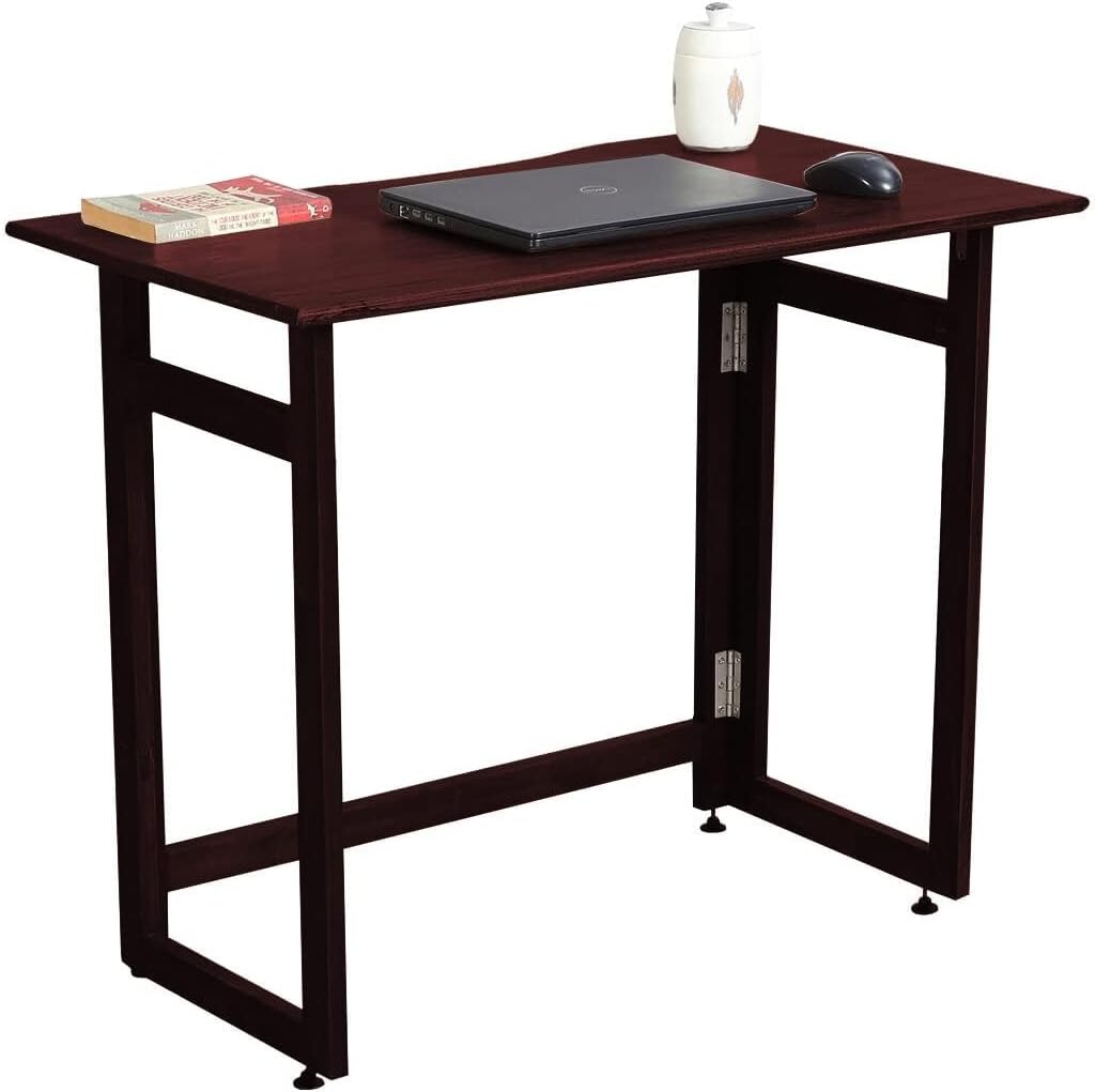 Dawn Riser Solid Wood Folding Table Desk, Writing, Laptop, PC, Space Saving, Easy Storage, Sleek Design, DIY Home Office Desk, Small Spaces Mahogany Color