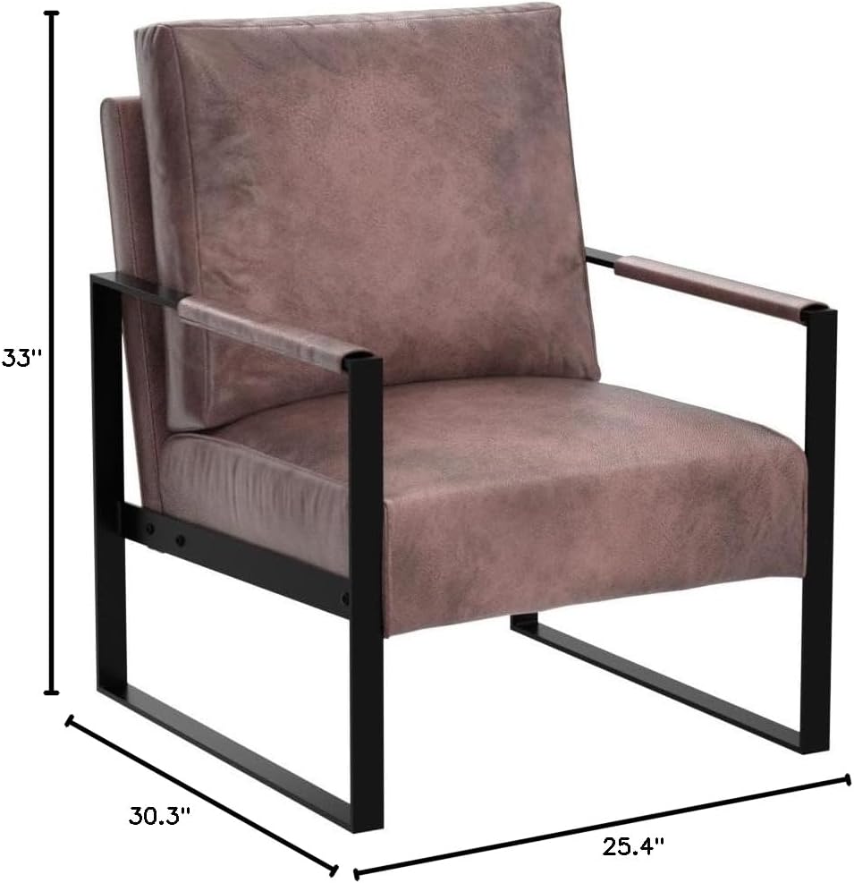Container Furniture Classic Mid Century Modern Accent Chair with Durable Square Metal Frame, Armchair for Living Room, Bedroom, Home Office in Spotted Microfiber Upholstery, Dark Brown