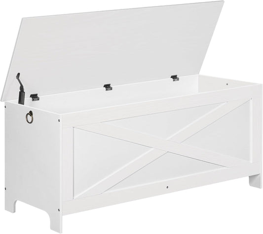 47.2" Toy Chest, Sturdy Entryway Storage Chest with Safety Hinge, Retro Toy Box, Wooden Look Accent Furniture for Living Room, Bedroom, White SCBW48801