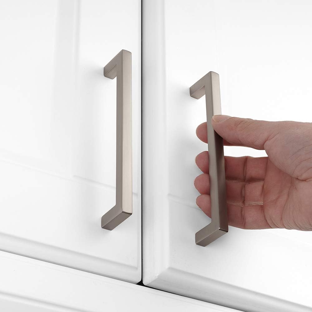 KOOFIZO 20-Pack Solid Square Bar Cabinet Handle - Brushed Nickel Furniture Pull, 5 Inch/128mm Screwhole Distance for Kitchen Cupboard Door, Bedroom Dresser Drawer, Bathroom Wardrobe Hardware