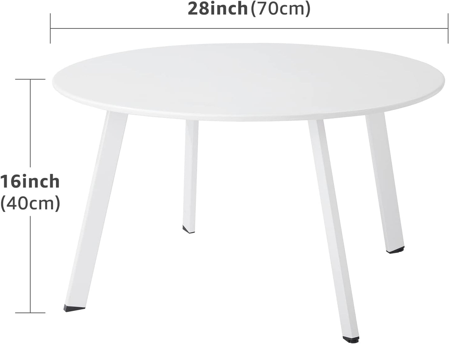 Outdoor Side Table, Outdoor/Indoor Metal Steel Patio Coffee Table, Round Weather Resistant Anti-Rust, White