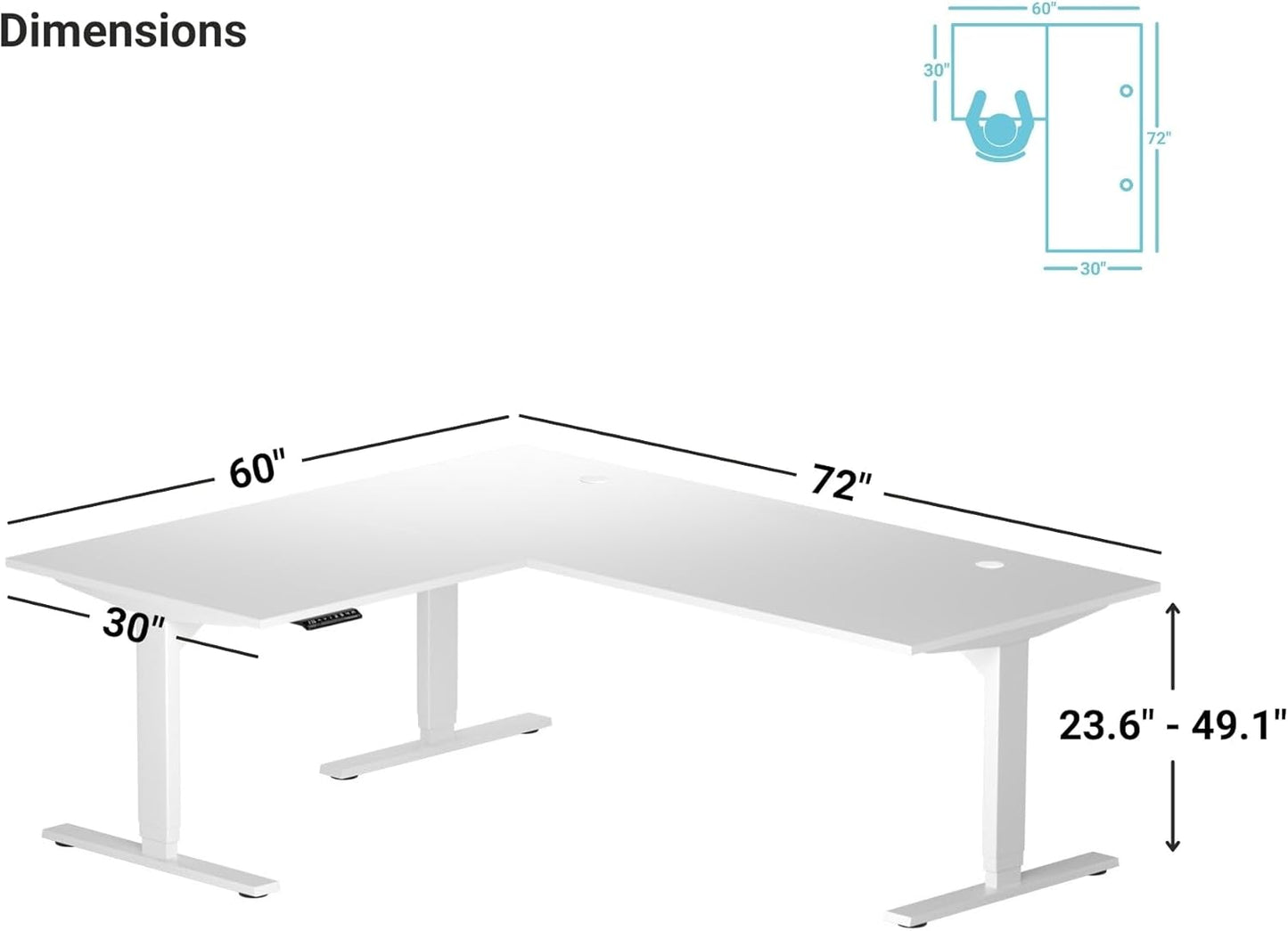 Progressive Desk Stand Up Height Adjustable Electric Standing Desk - L Shaped 60" x 72" Corner Computer Rising Workstation Table - Black Frame, Bright Beech Top