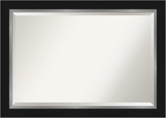 Amanti Art Black Bathroom Mirror for Over Sink, 30x42 Eva Black Silver Rectangle Vanity Mirror, Large Modern Contemporary Frame, Hangs Horizonally and Vertically, Bathroom Wall Decor, Beveled Edge