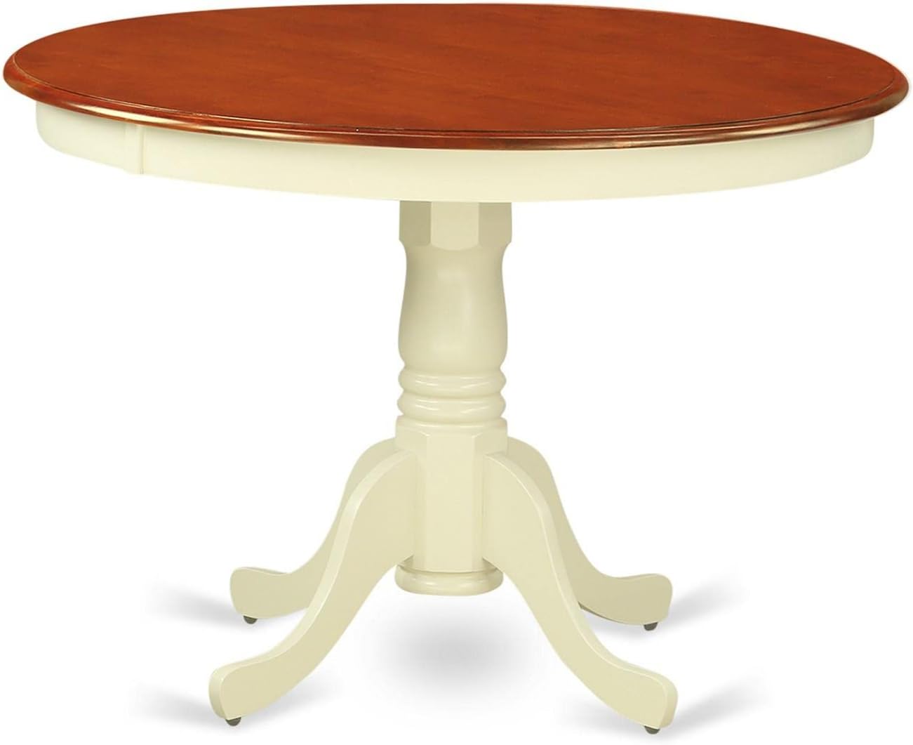 East West Furniture HLWE5-BMK-W 5 Piece Dining Room Table Set Includes a Round Kitchen Table with Pedestal and 4 Dining Chairs, 42x42 Inch, Buttermilk & Cherry