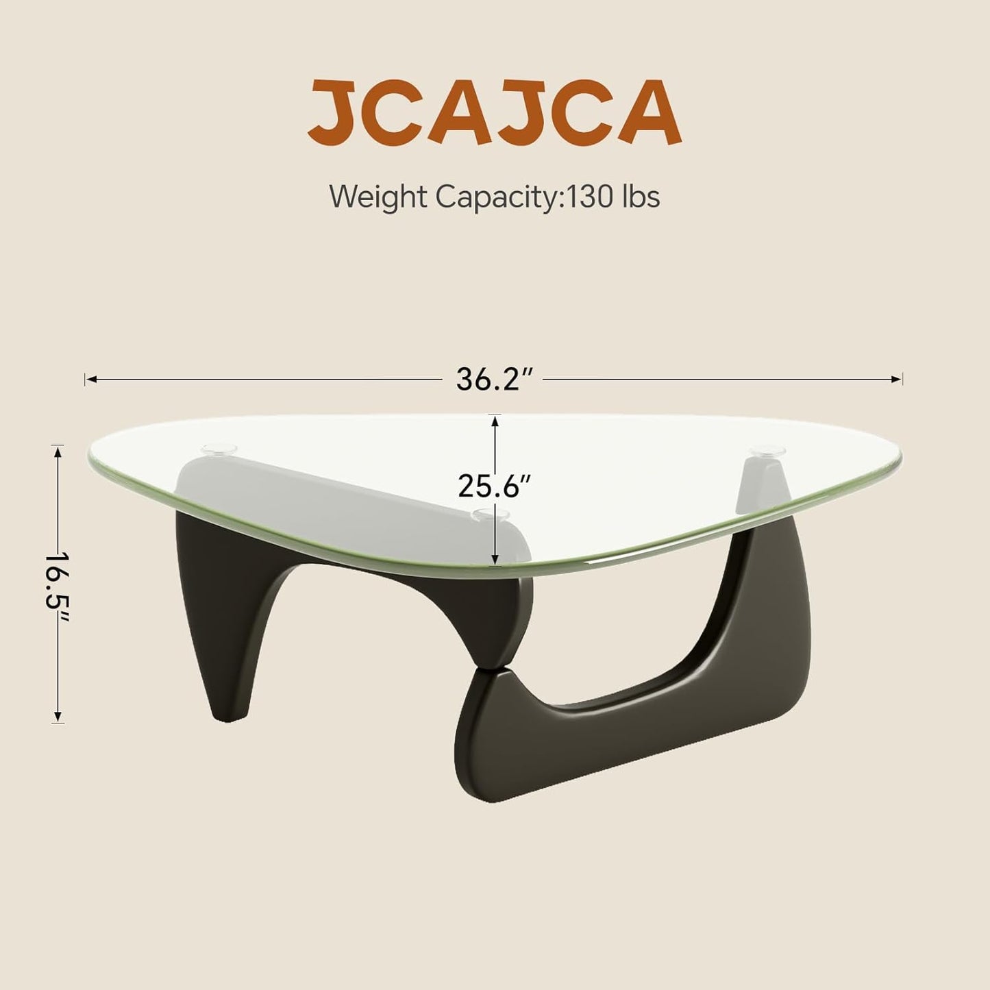 Glass Coffee Table for Living Room Mid Century Modern Triangle Center Table with Wooden Base, Transparent/Black