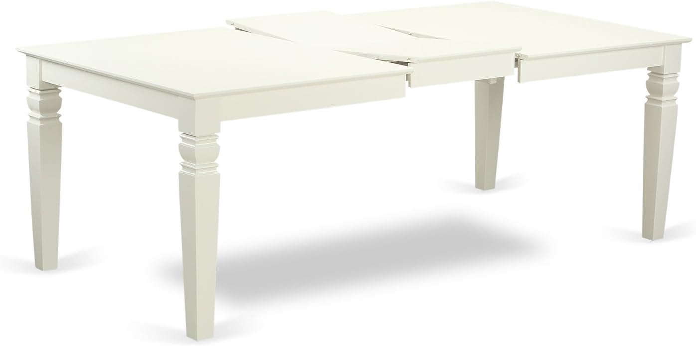 East West Furniture LGCL5-LWH-C 5 Piece Kitchen Table & Chairs Set Includes a Rectangle Dining Table with Butterfly Leaf and 4 Linen Fabric Dining Room Chairs, 42x84 Inch, Linen White