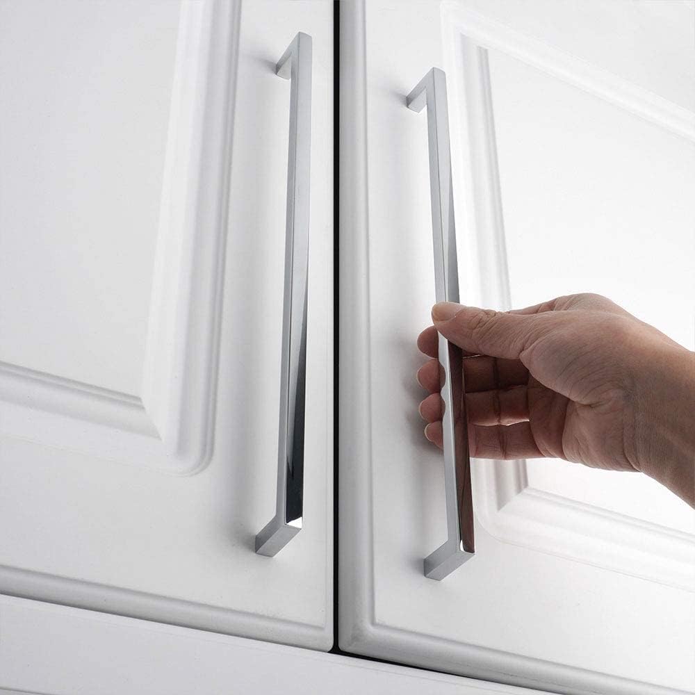 KOOFIZO Solid Square Bar Cabinet Handle - Chrome Furniture Pull, 12.6 Inch/320mm Screwhole Distance, Pack of 5 for Kitchen Cupboard Door, Bedroom Dresser Drawer, Bathroom Wardrobe Hardware