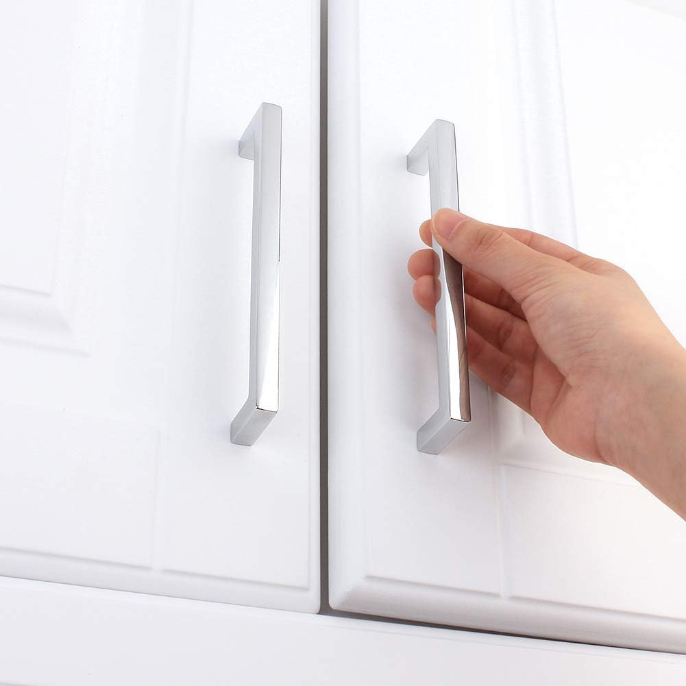 KOOFIZO 30-Pack Solid Square Bar Cabinet Handle - Chrome Furniture Pull, 5 Inch/128mm Screwhole Distance for Kitchen Cupboard Door, Bedroom Dresser Drawer, Bathroom Wardrobe Hardware
