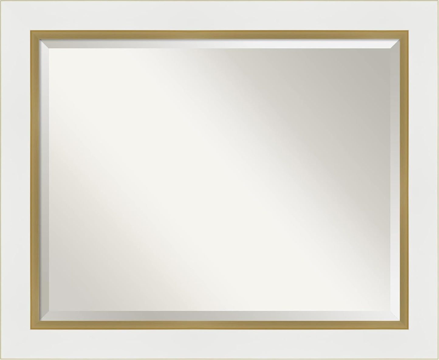 Amanti Art White Bathroom Mirror for Over Sink, 27x33 Eva White Gold Rectangle Vanity Mirror, Large Modern Contemporary Frame, Hangs Horizonally and Vertically, Bathroom Wall Decor, Beveled Edge