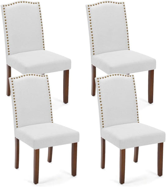 Kitchen Chairs Set of 4 Modern Upholstered Fabric Seat with Nailhead Trim and Ergonomic Lumbar Support for Living Room and Rustic Farmhouse Dining Area, Grey