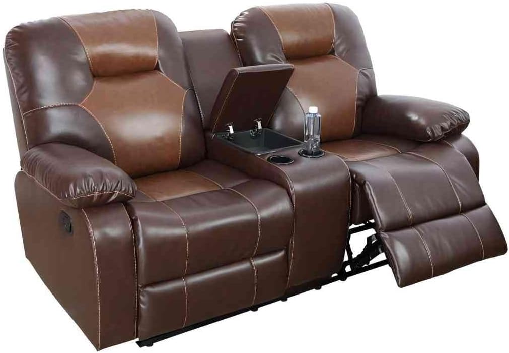 Manual Breathing Leather Reclining Sofa, Leather Recliner Couch, Comfortable Wide Lazy Leather Sofa for Living Room (Brown, Two Seater Loveseat)