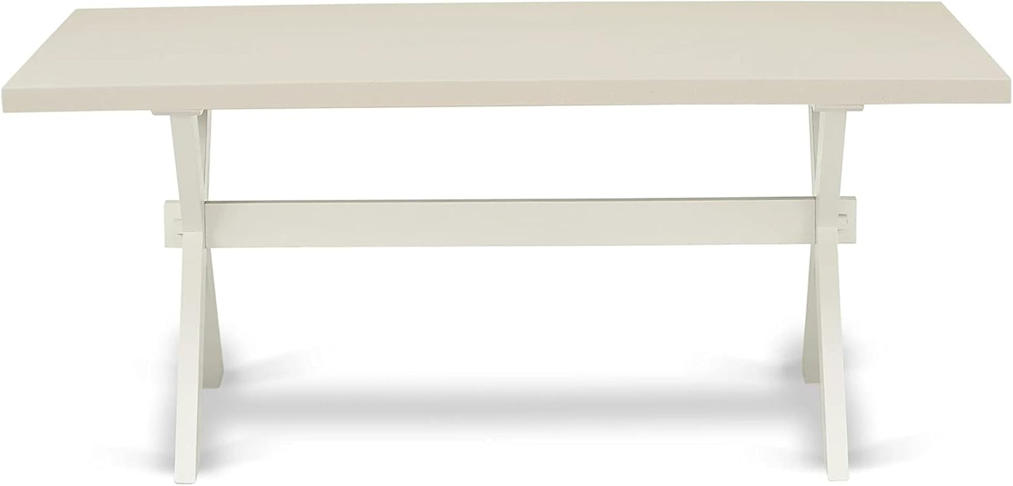 East West Furniture X027EN206-6 6 Piece Kitchen Table Set Contains a Rectangle Dining Table with X-Legs and 4 Dark Shitake Linen Fabric Parson Chairs with a Bench, 40x72 Inch, Multi-Color