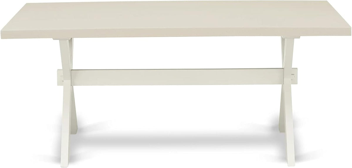 East West Furniture X027CE215-6 6 Piece Dining Room Set Contains a Rectangle Dining Table with X-Legs and 4 Baby Blue Linen Fabric Parson Chairs with a Bench, 40x72 Inch, Multi-Color