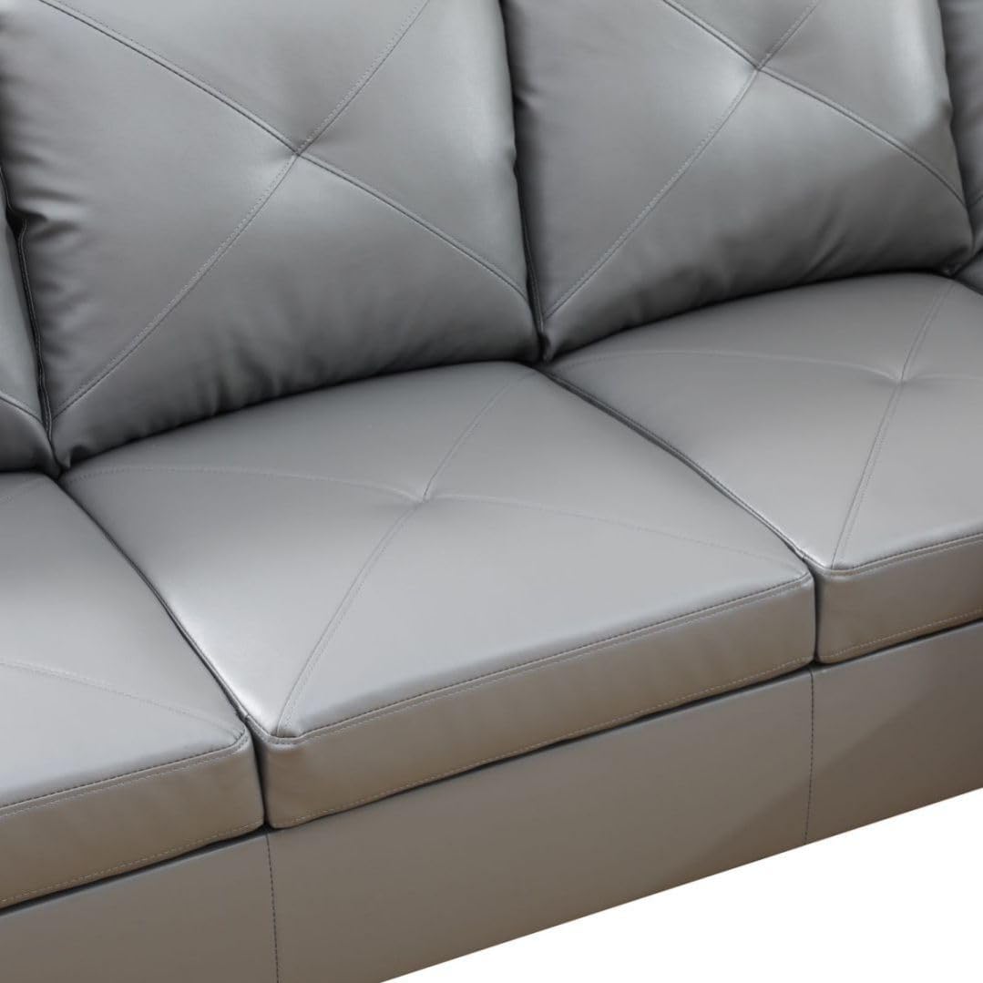 Dark Grey L-Shaped 3-Piece Faux Leather Sofa with Storage Ottoman Set, Sectional Couch Sofa Set for Living Room, Office, Small Space