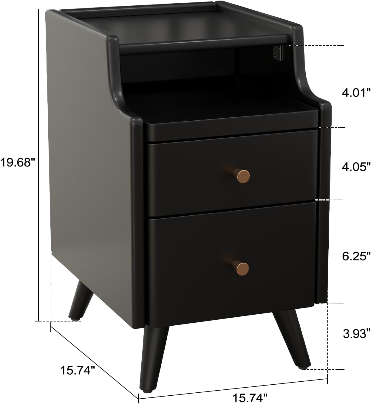 Wood Nightstand, Black Nightstand with 2 Drawers, Bedside Table for Bedroom