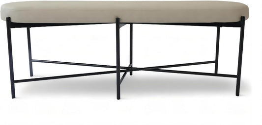 54” upholstered Vegan Leather Accent Ottoman Bench for entryway, Living Rooms, lounges, bedrooms-White Rock/Light Grey