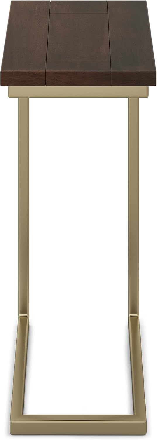 SIMPLIHOME Skyler 18-inch Wide Solid Mango/Metal Industrial C-Shaped End Table in Dark Brown/Gold for Living Room, Office, or Bedroom, Assembled