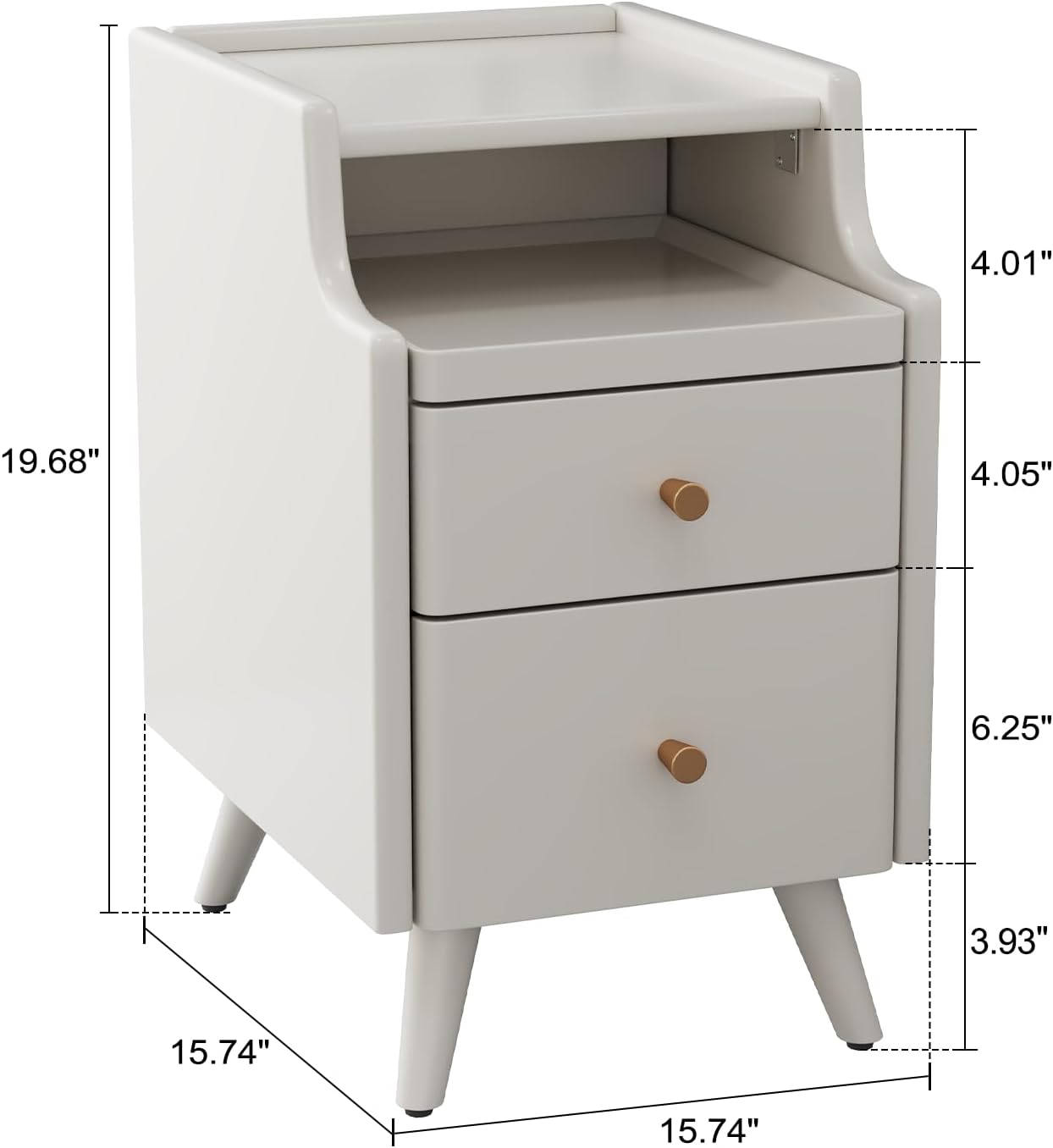 Wood Nightstand, White Nightstand with 2 Drawers, Bedside Table for Bedroom