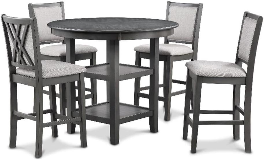 New Classic Furniture Amy 5-Piece Counter Dining Table Set, Gray