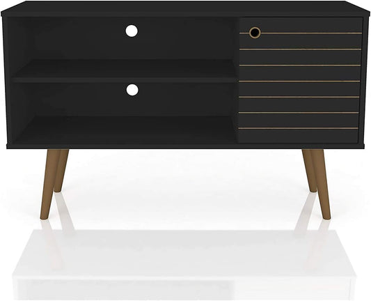 Manhattan Comfort Liberty Mid Century Modern TV Stand for Televisions up to 46 Inches, Bedroom and Living Room Entertainment Center with Storage, Shelves, and Cabinet, 43" Wide, Black