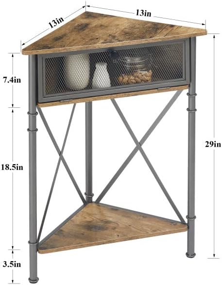 VECELO Cabinet/Table, 3-Tier Display Shelves with Protection Door, Metal Frame Storage Shelf Organizer for Small Space, Living Room, Kitchen, Bathroom, Set of 1, Grey+Black