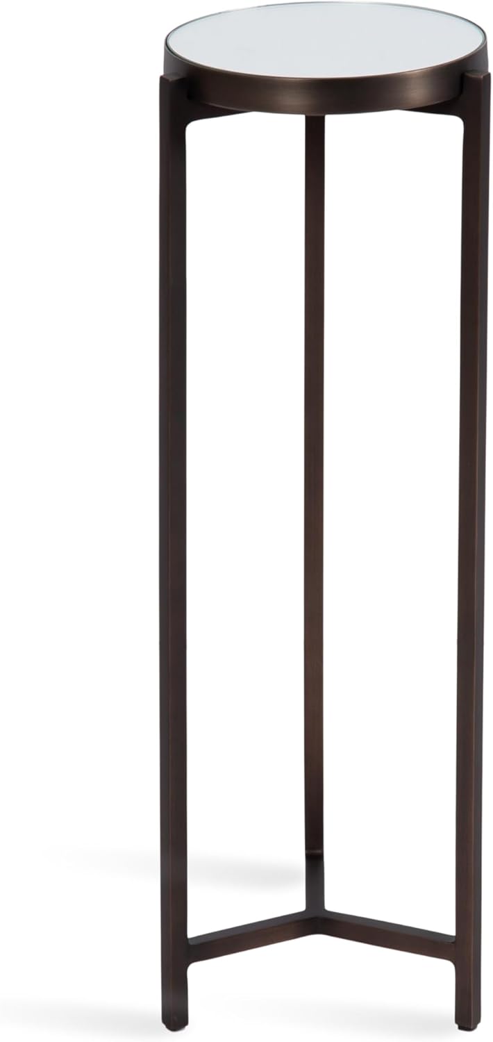 Kate and Laurel Aguilar Modern Mirrored Round Drink Table, 9 x 9 x 23, Bronze, Metal Accent Table with Mirrored Tabletop for Use as Small Plant Stand