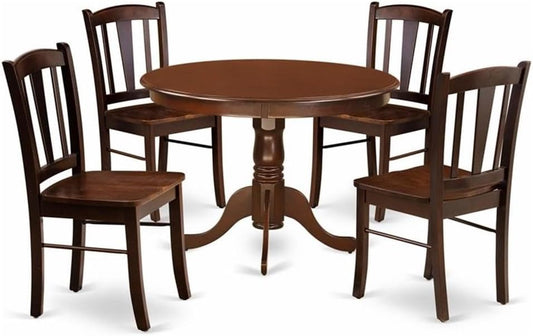 East West Furniture HLDL5-MAH-W 5 Piece Kitchen Table Set for 4 Includes a Round Dining Table with Pedestal and 4 Dining Room Chairs, 42x42 Inch, Mahogany