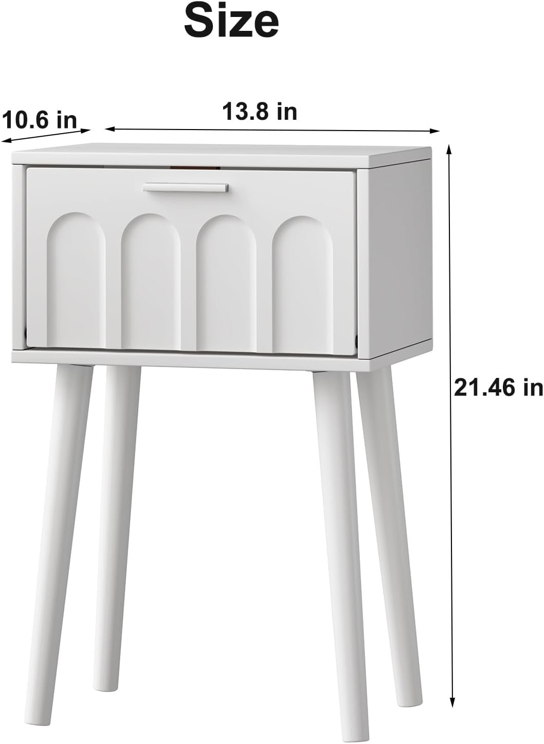 LAATOOREE Nightstand Set of 2, Small Bed Side Table with Arch Door, Mid-Century End Table with Wood Legs for Bedroom, Small Space (White)