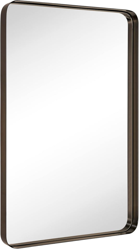 TEHOME 20x30 inch Oil Rubbed Bronze Mirror Dark Bronze Metal Framed Bathroom Mirror for Wall in Stainless Steel Rounded Rectangular Bathroom Vanity Mirrors Wall Mounted