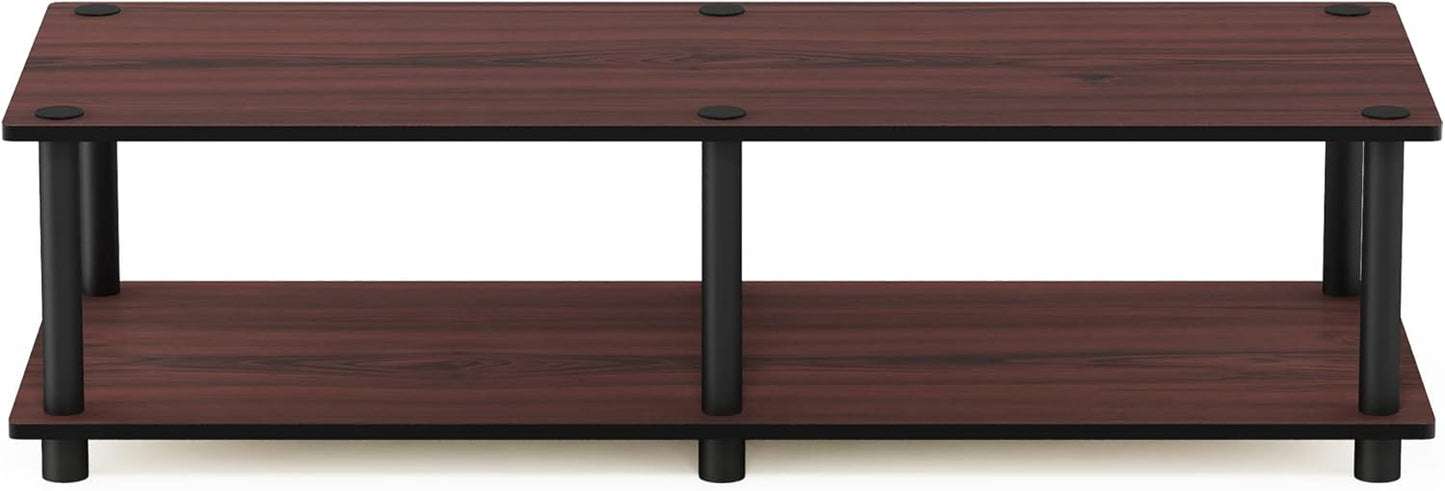Furinno Just No Tools Dark Cherry Wide Television Stand with Black Tube, Dark Cherry/Black, Wide 41.3"(W)x10.9"(H)x15.6"(D)