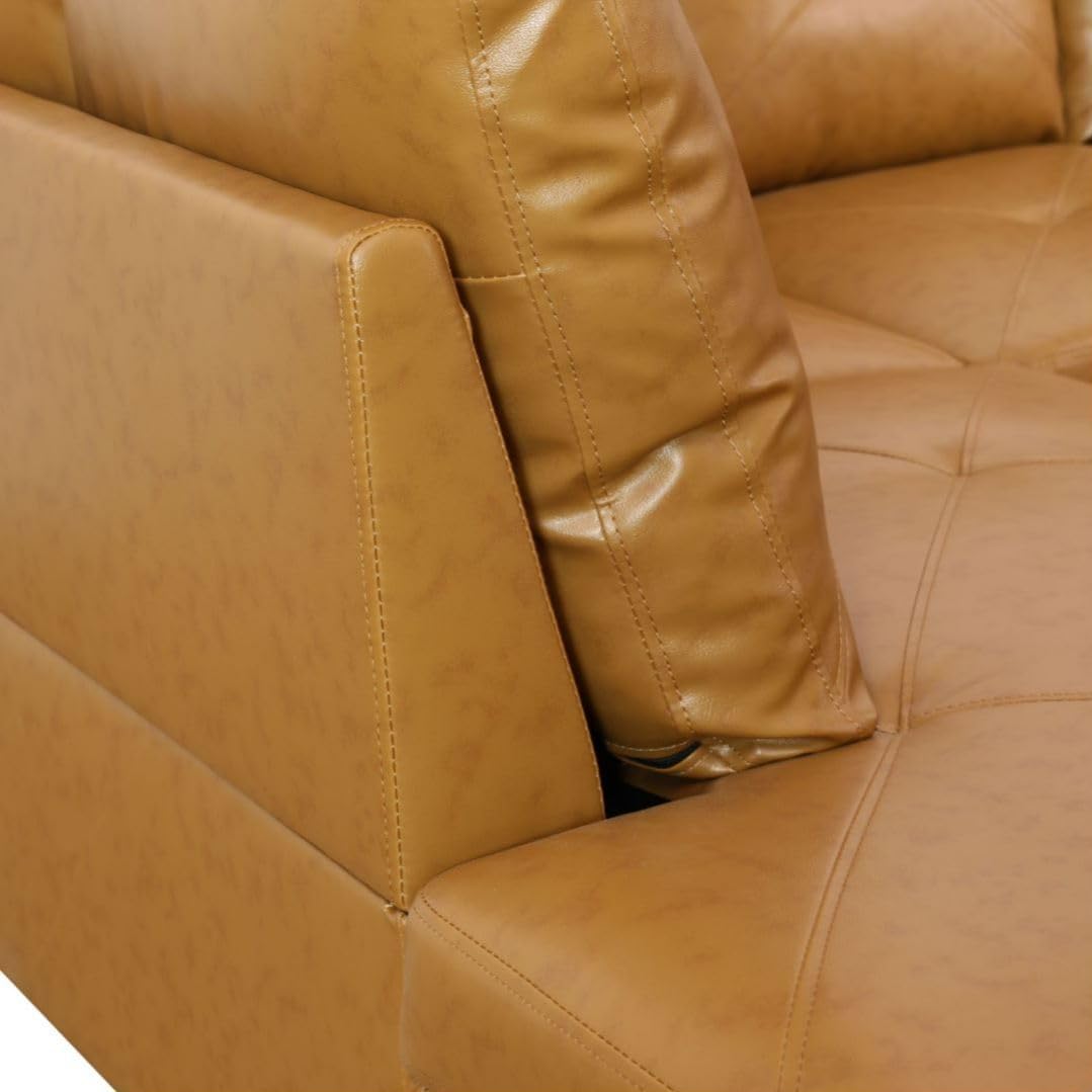 Ginger L-Shaped 3-Piece Faux Leather Sofa with Storage Ottoman Set, Sectional Couch Sofa Set for Living Room, Office, Small Space