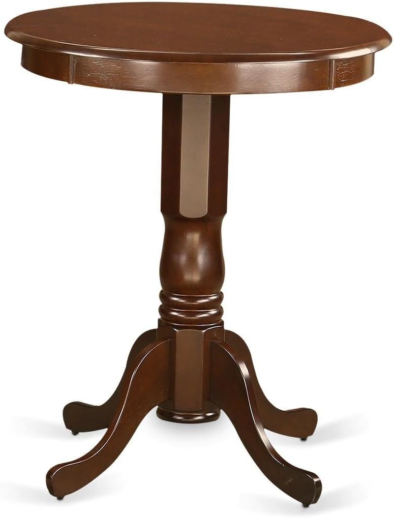 East West Furniture EDVN3-MAH-LC 3 Piece Counter Height Dining Set Contains a Round Dining Room Table with Pedestal and 2 Faux Leather Upholstered Chairs, 30x30 Inch, Mahogany